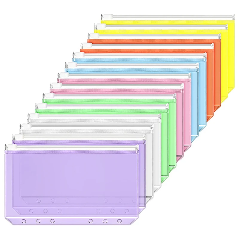14 Pieces Binder Pockets A6 Size 6 Holes Binder Zipper Folders Waterproof PVC Loose Leaf Bags for 6-Ring Binder Notebook
14 Pieces Binder Pockets A6 Size 6 Holes Binder Zipper Folders Waterproof PVC Loose Leaf Bags for 6-Ring Binder Notebook