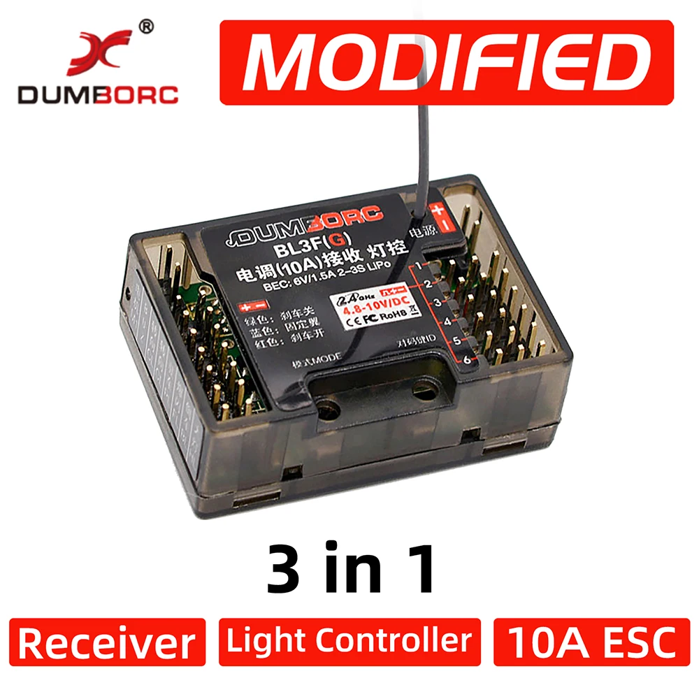 Dumborc BL3F 2.4G 3 in 1 6CH Receiver Light Controller ESC w/6V 1.5A BEC Car Accessories for 1/12 1/14 1/16 RC Car
Dumborc BL3F 2.4G 3 in 1 6CH Receiver Light Controller ESC w/6V 1.5A BEC Car Accessories for 1/12 1/14 1/16 RC Car