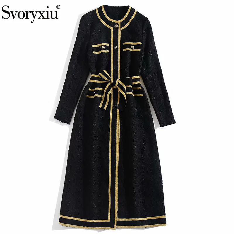 Svoryxiu 2019 дизайнерское зимнее винтажное Черное длинное пальто верхняя одежда для