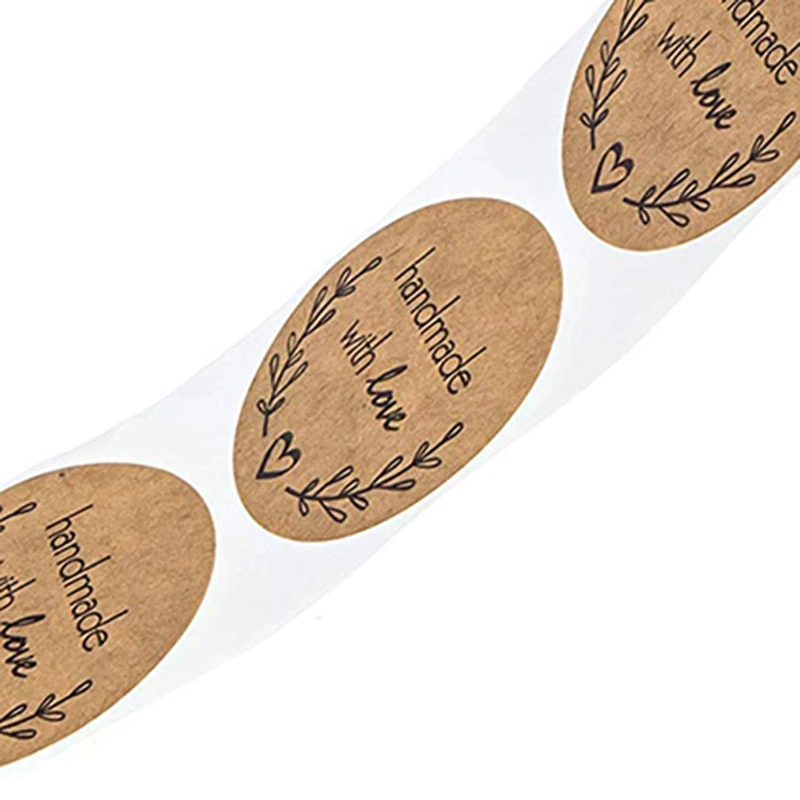 1 Inch Round Natural Kraft Olive Branch Handmade With Love Stickers / 500 Labels Per Roll 
1 Inch Round Natural Kraft Olive Branch Handmade With Love Stickers / 500 Labels Per Roll