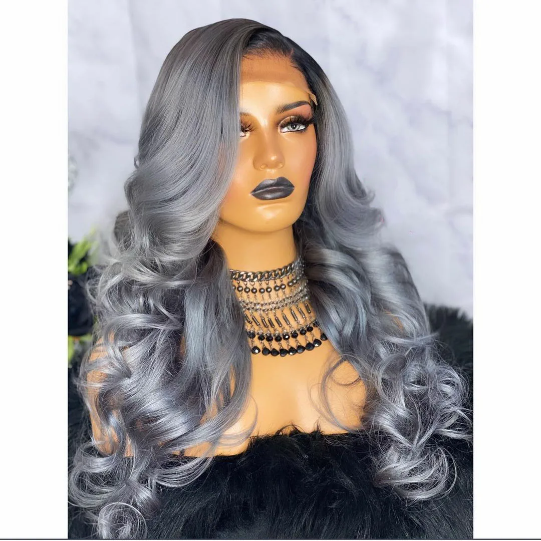 Omber Gray Blue Long Body Wave Lace Frontal Wig With Baby Hair Brazilian Remy Human Hair Preplucked For Black Women 
Omber Gray Blue Long Body Wave Lace Frontal Wig With Baby Hair Brazilian Remy Human Hair Preplucked For Black Women