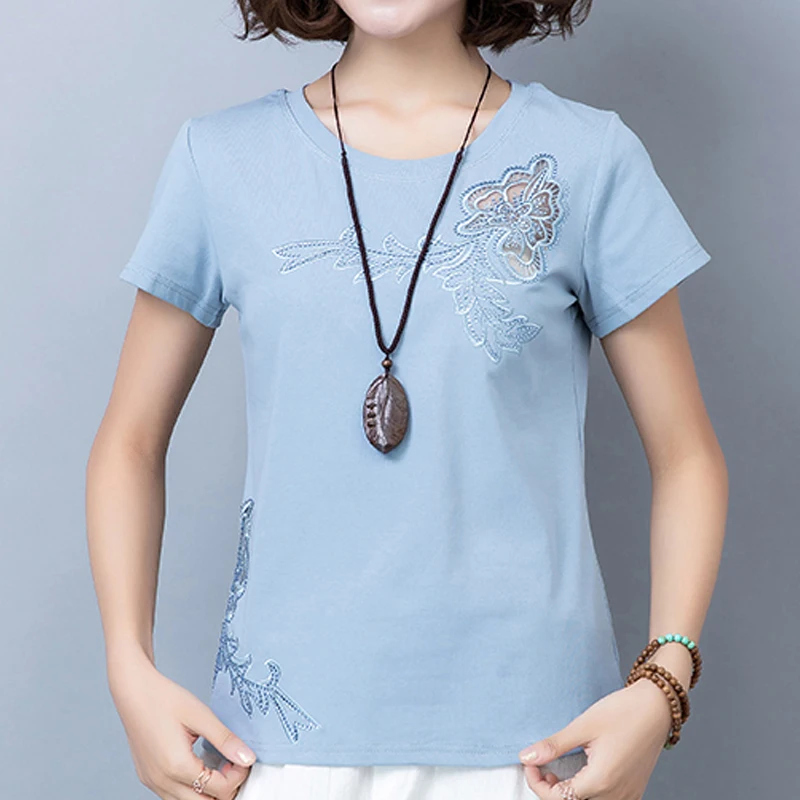 Shintimes футболка размера плюс женская модная вышивка цветок кружево алмаз пэчворк