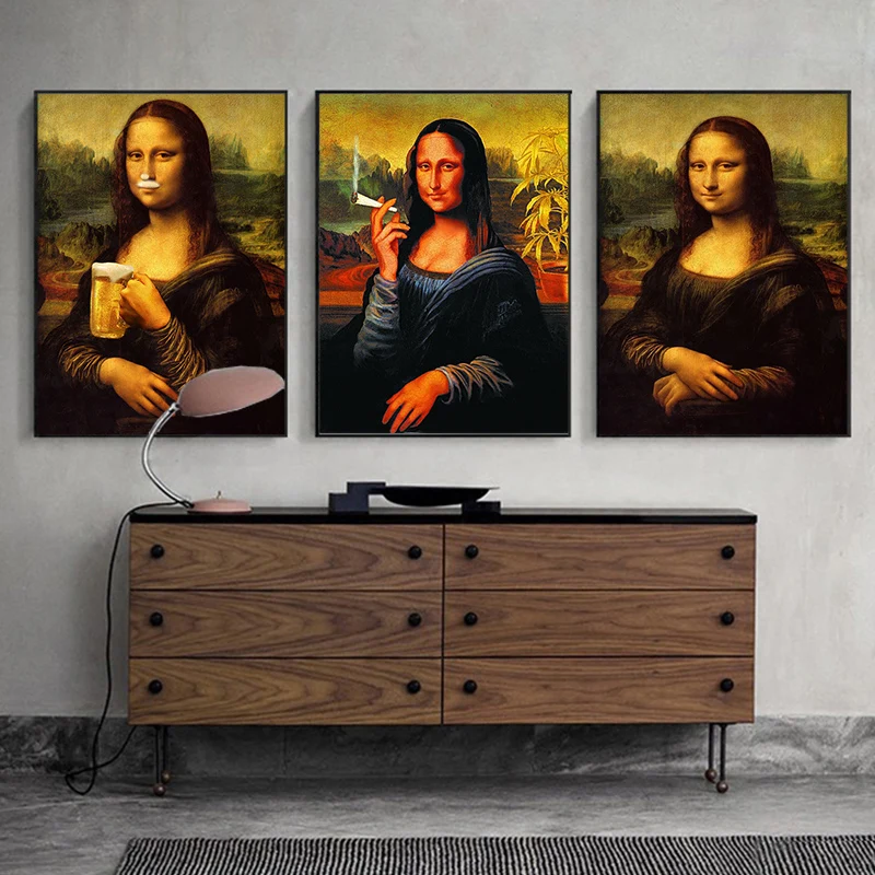 Funny Art Mona Lisa Drink and Smoking Canvas Posters Wall Art Pictures Da Vinci Famous Paintings on The Wall for Home Decor
Funny Art Mona Lisa Drink and Smoking Canvas Posters Wall Art Pictures Da Vinci Famous Paintings on The Wall for Home Decor