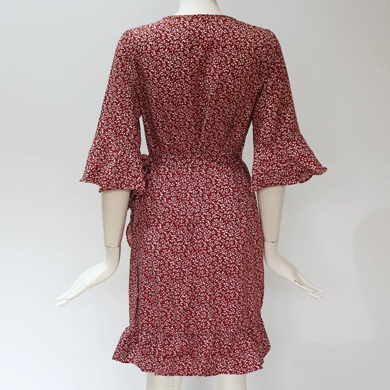 Spring Summer Ladies 2021 New Half Sleeve V Neck Print High Waist Lace Up Frenulum Temperament Knee Length Chiffon Dress 
Spring Summer Ladies 2021 New Half Sleeve V Neck Print High Waist Lace Up Frenulum Temperament Knee Length Chiffon Dress