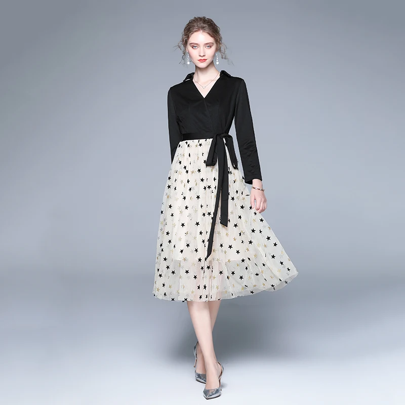 Chiffon Loose Women's Dress New Fashion Casual Long Sleeve Dresses Autumn Mid-length Mesh Stitching V-neck Houthion
Chiffon Loose Women's Dress New Fashion Casual Long Sleeve Dresses Autumn Mid-length Mesh Stitching V-neck Houthion