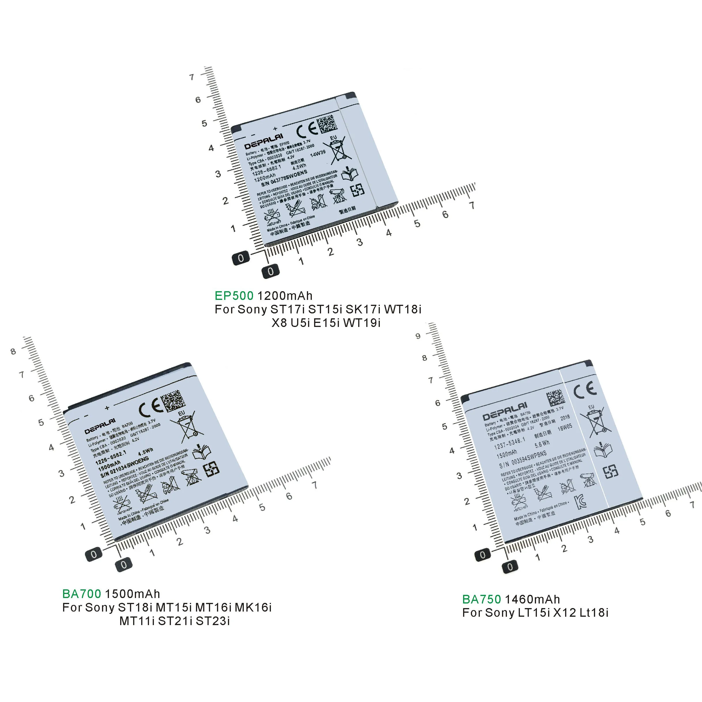 

EP500 BA700 BA750 Battery For Sony Ericsson Xperia ST17i ST15i SK17i WT18i X8 U5i WT19i MT15 MT16 LT15 X12 LT18 Li-ion Batteries