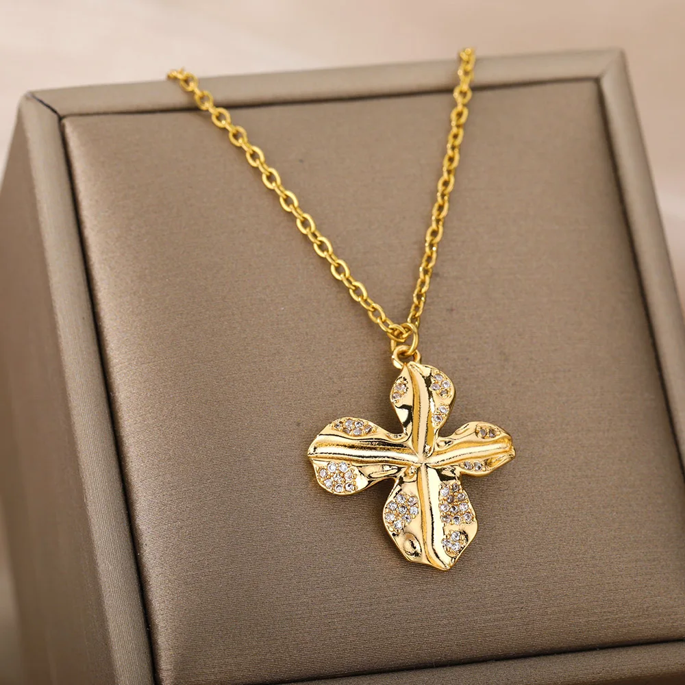 Crystal Petal Necklaces For Women Stainless Steel Gold Cross Flower Pendant Choker Christmas Jewelry Accessories Bijoux Femme
Crystal Petal Necklaces For Women Stainless Steel Gold Cross Flower Pendant Choker Christmas Jewelry Accessories Bijoux Femme