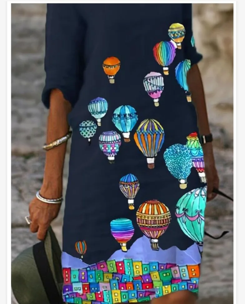 Fashion Women Autumn Dress Half Sleeve O-neck Balloon Printed Loose Dress Pullover Casual Elegant Dress Knee-length Spring Dress
Fashion Women Autumn Dress Half Sleeve O-neck Balloon Printed Loose Dress Pullover Casual Elegant Dress Knee-length Spring Dress