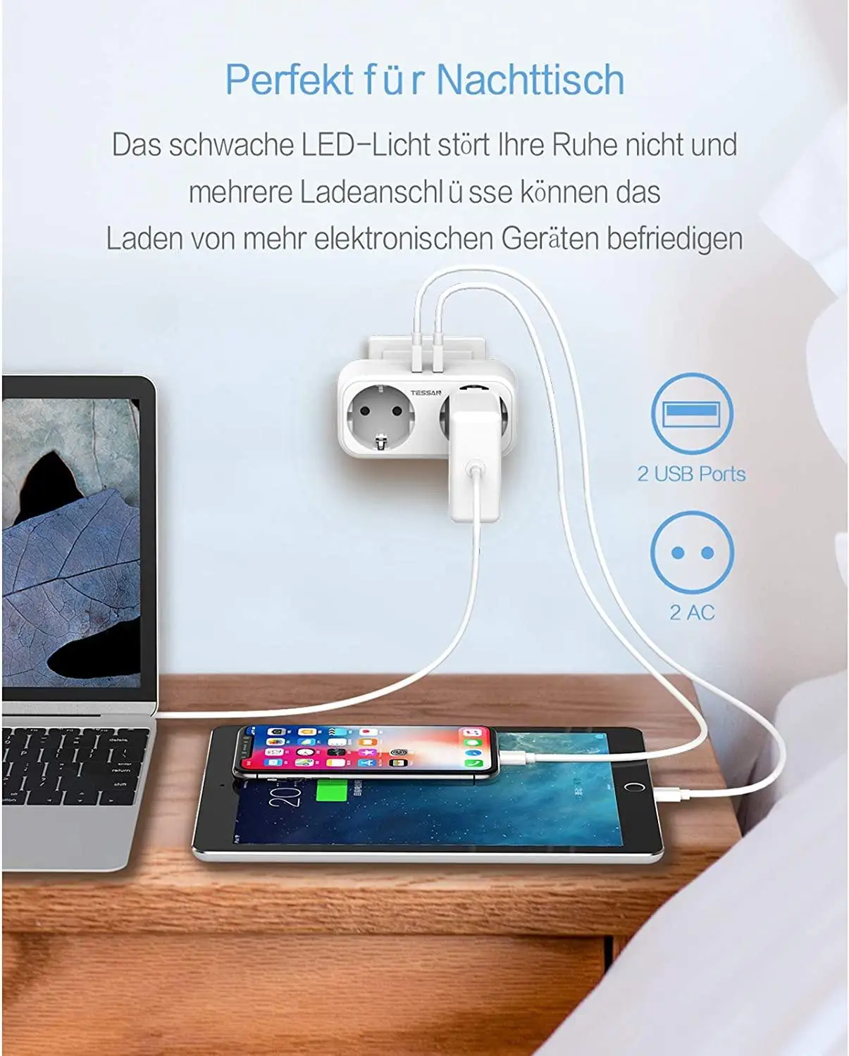 TESSAN EU Power Strip with 2 Outlets 2 USB Ports 4000W 5V/2.4A Wall Socket Travel Charger Adapter Home Travel Charging EU Plug
TESSAN EU Power Strip with 2 Outlets 2 USB Ports 4000W 5V/2.4A Wall Socket Travel Charger Adapter Home Travel Charging EU Plug