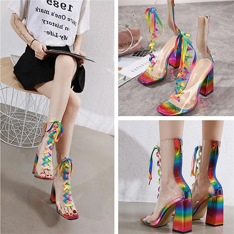 Fashion Personalized PVC Transparent Upper Women's High Heel Color Cross Strap Square Open Toe Colorful Thick-heeled Sandals
Fashion Personalized PVC Transparent Upper Women's High Heel Color Cross Strap Square Open Toe Colorful Thick-heeled Sandals