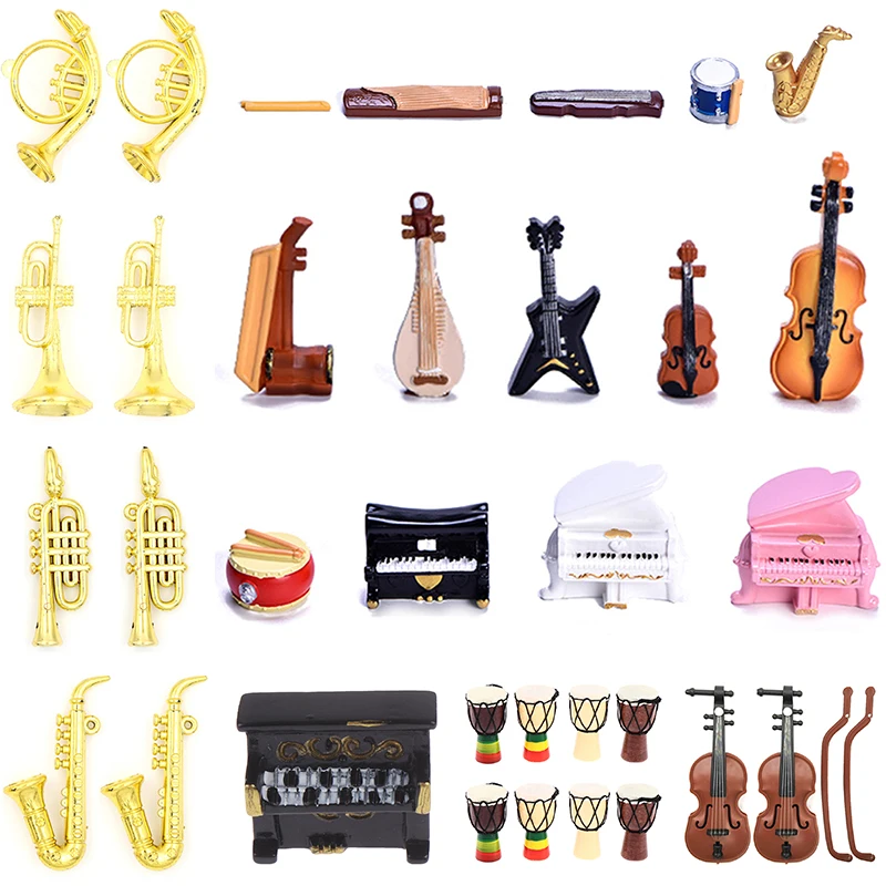 

1:12 Dollhouse Mini Piano Set Drum Violin Miniature Musical Instruments Collection Decorative Ornaments Musical toys