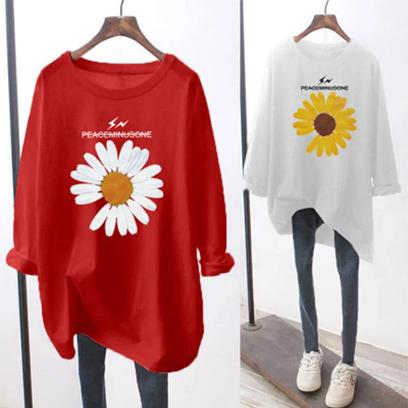 

2021ins yk2 spring autumn loose plus size T shirt women's long-sleeved mid-length top оп ђболка tops ђболка овеѬсайз crop