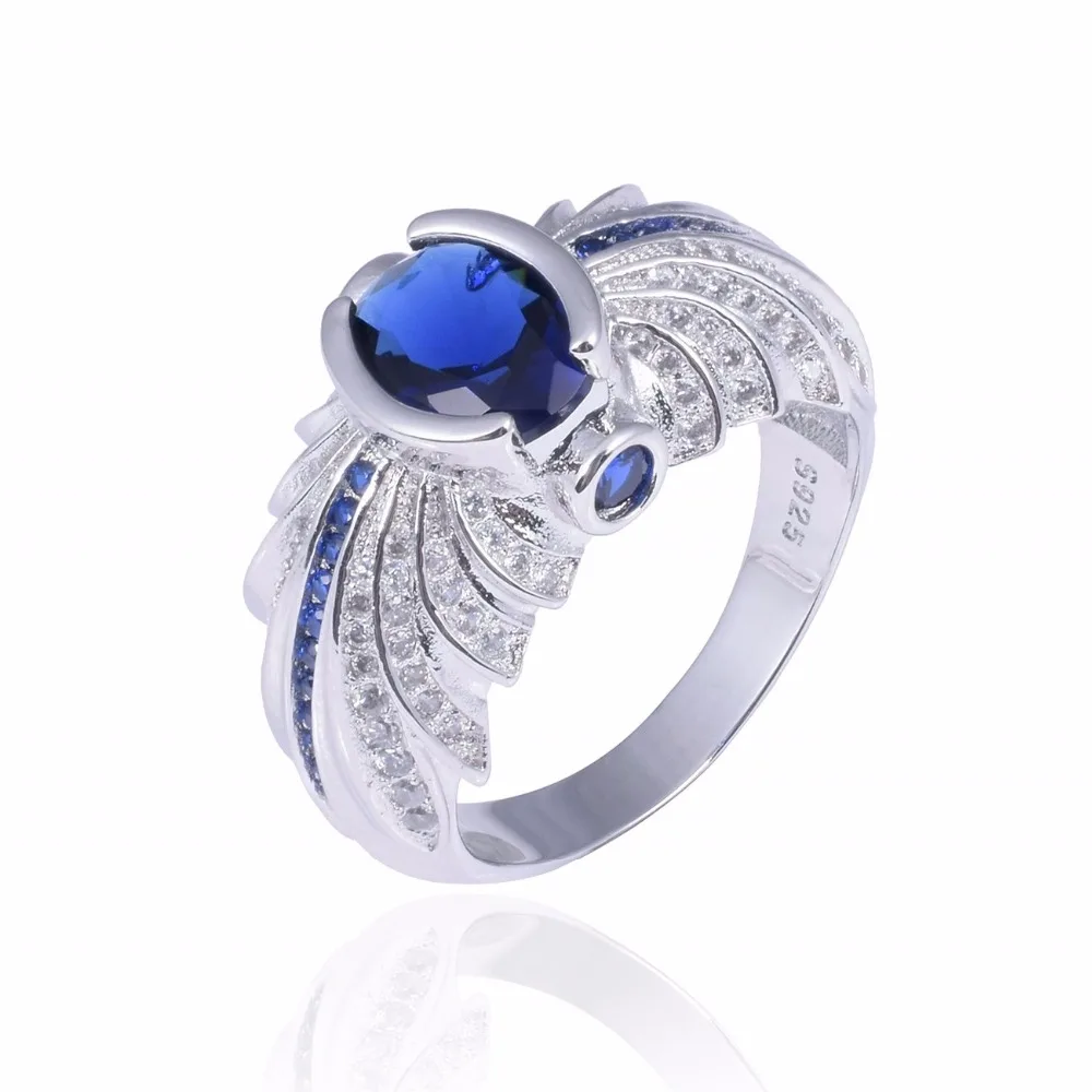 Мужское кольцо "Ангельское крыло роскоши" из серебра 925 пробы с синими сапфирами, размеры 8-13, обручальное/свадебное кольцо, ювелирные украшения для мужчин.