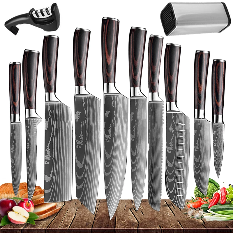 Chef Kitchen Knives Set High Carbon Sharp Santoku Cleaver Slicing Utility Knives Tool Knife Set with Knife Block Holder
Chef Kitchen Knives Set High Carbon Sharp Santoku Cleaver Slicing Utility Knives Tool Knife Set with Knife Block Holder