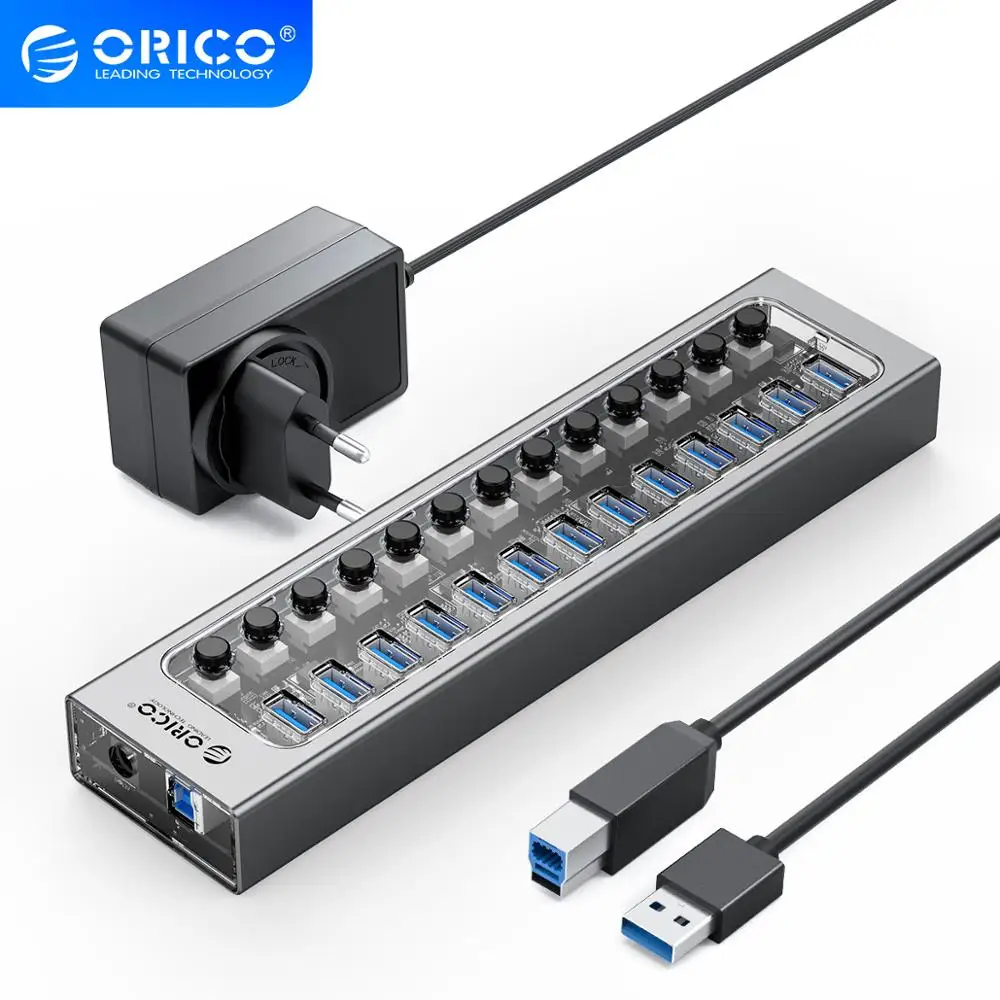 ORICO промышленный концентратор USB 3 0 7/10/13/16 Алюминий + Прозрачный usb разветвитель