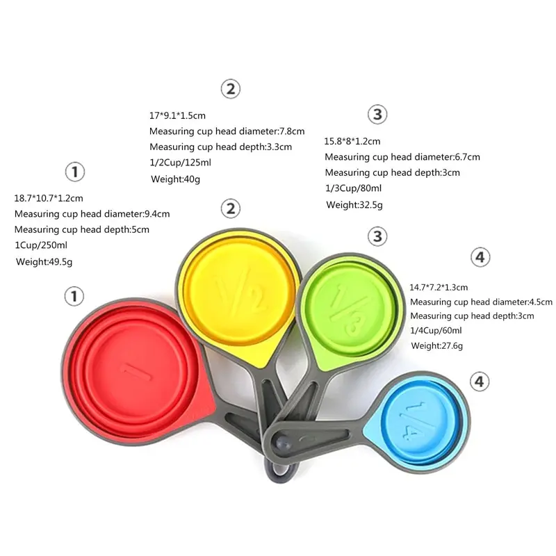 4Pcs Foldable Silicone Measuring Cups Colorful Retractable Tea Coffee Measuring Spoon Home Kitchen Silica Gel Measuring Tool
4Pcs Foldable Silicone Measuring Cups Colorful Retractable Tea Coffee Measuring Spoon Home Kitchen Silica Gel Measuring Tool