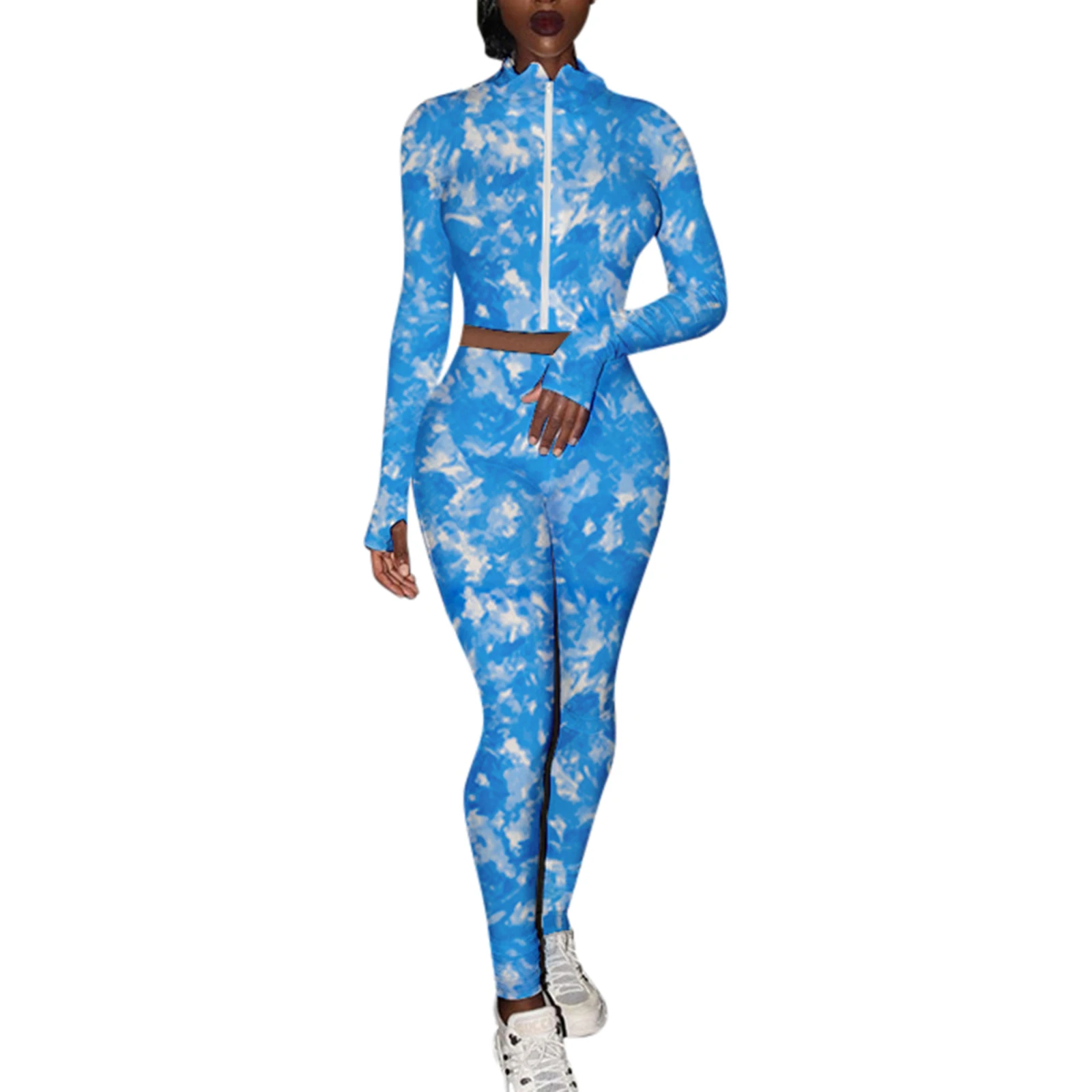 Women's Cropped Top, Jogger Pants, Long Sleeve Dye Printed Zipper Loose Shirt, High-Waist Slimming Trousers
Women's Cropped Top, Jogger Pants, Long Sleeve Dye Printed Zipper Loose Shirt, High-Waist Slimming Trousers