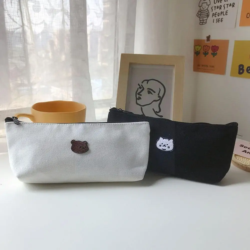 Simple Cute Pencil Bag Embroidery Canvas Stationery Bear Pencil Bag Pen Black White Storage Student Supplies H8s9
Simple Cute Pencil Bag Embroidery Canvas Stationery Bear Pencil Bag Pen Black White Storage Student Supplies H8s9