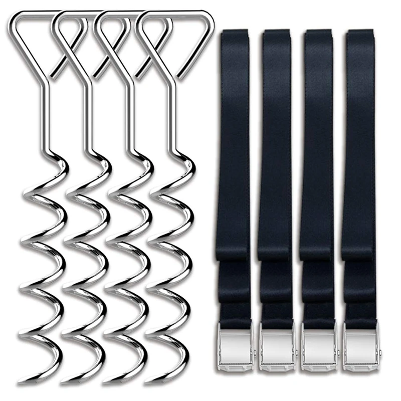 Heavy Duty Trampoline Parts Corkscrew Shape Steel Stakes Anchor Kit for Trampolines-Set Of 4 Silver 4 Strong Belt 
Heavy Duty Trampoline Parts Corkscrew Shape Steel Stakes Anchor Kit for Trampolines-Set Of 4 Silver 4 Strong Belt