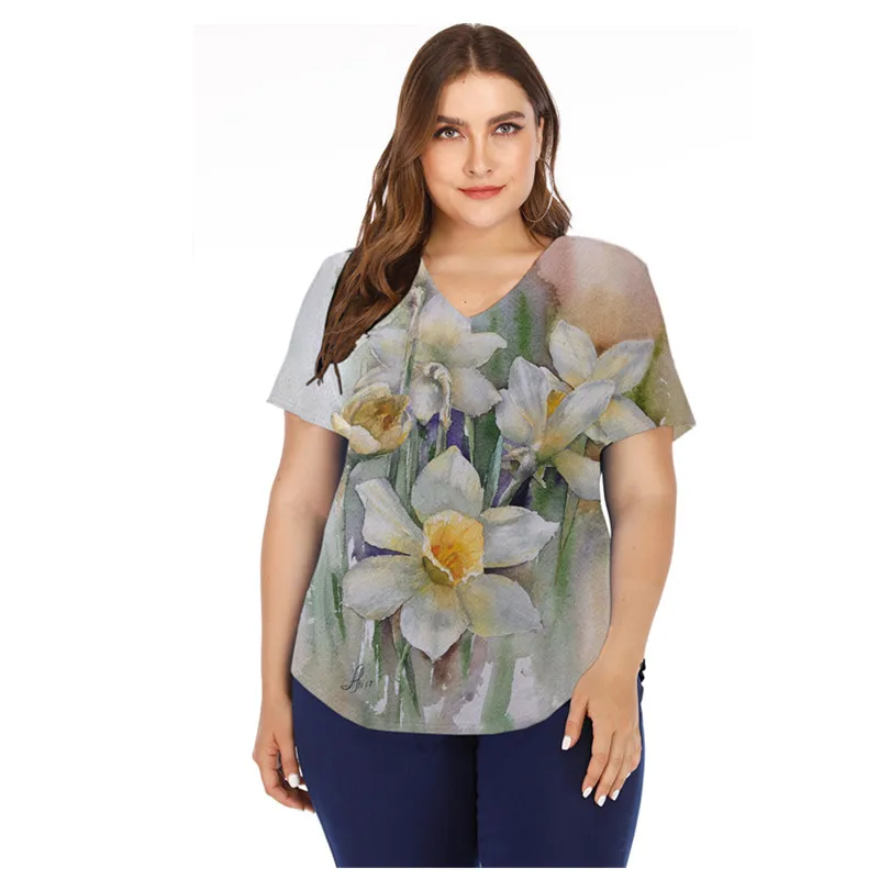 5XL Plus Size Ladies Top New Summer 3D Floral Print T-shirt Women Short Sleeve V-Neck Casual Fashion Clothes Female T Shirts
5XL Plus Size Ladies Top New Summer 3D Floral Print T-shirt Women Short Sleeve V-Neck Casual Fashion Clothes Female T Shirts