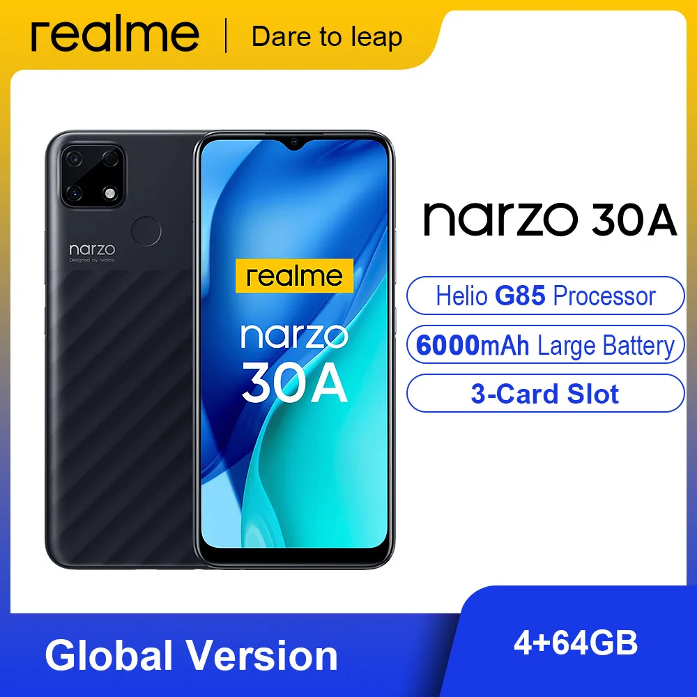 Realme Narzo 30A Smartphones 4GB 64GB Cellphones 6.5inch Fullscreen 13MP Super Nightscape 6000mAh Android Mobile Phone
Realme Narzo 30A Smartphones 4GB 64GB Cellphones 6.5inch Fullscreen 13MP Super Nightscape 6000mAh Android Mobile Phone