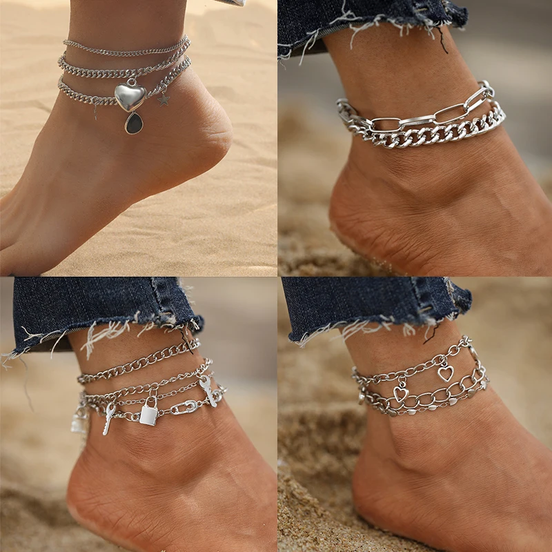 Bohemia Multi Layer Heart Star Anklets Barefoot Sandals Foot Chain Jewelry Lock Key Ankle Foot Anklets Bracelets For Women
Bohemia Multi Layer Heart Star Anklets Barefoot Sandals Foot Chain Jewelry Lock Key Ankle Foot Anklets Bracelets For Women
