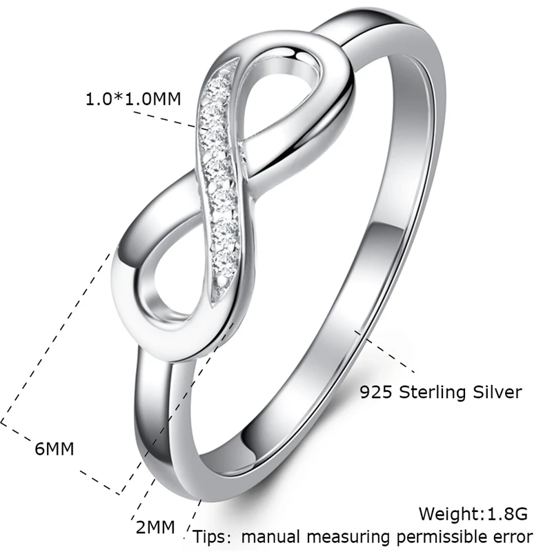 DY 925 Sterling Silver Ring Iifinity Symbol With Cubic Zirconia Endless Lover Rings For Female Engagement Fine Fashion Jewelry
DY 925 Sterling Silver Ring Iifinity Symbol With Cubic Zirconia Endless Lover Rings For Female Engagement Fine Fashion Jewelry