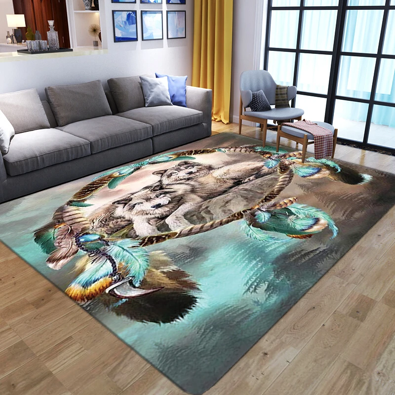 

Home Decor 3D Carpets for Child Room ethnic style wolf printed Mats Living Room Area Rug Soft Flannel Boys Gift Play Bedroom Rug