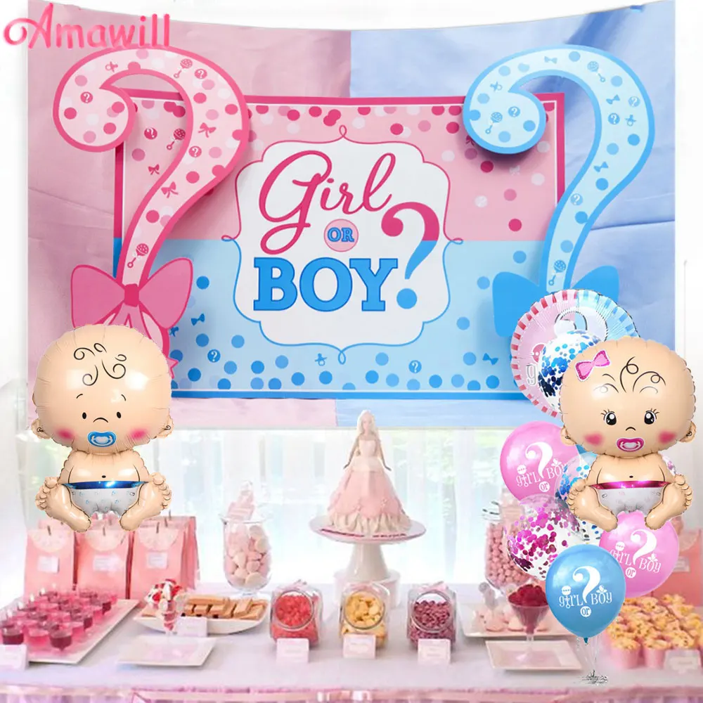 

Amawill Gender Reveal Balloons Set Girl Or Boy Tapestry Party Background Cloth Baby Shower Balloons Activity Decorations Kids