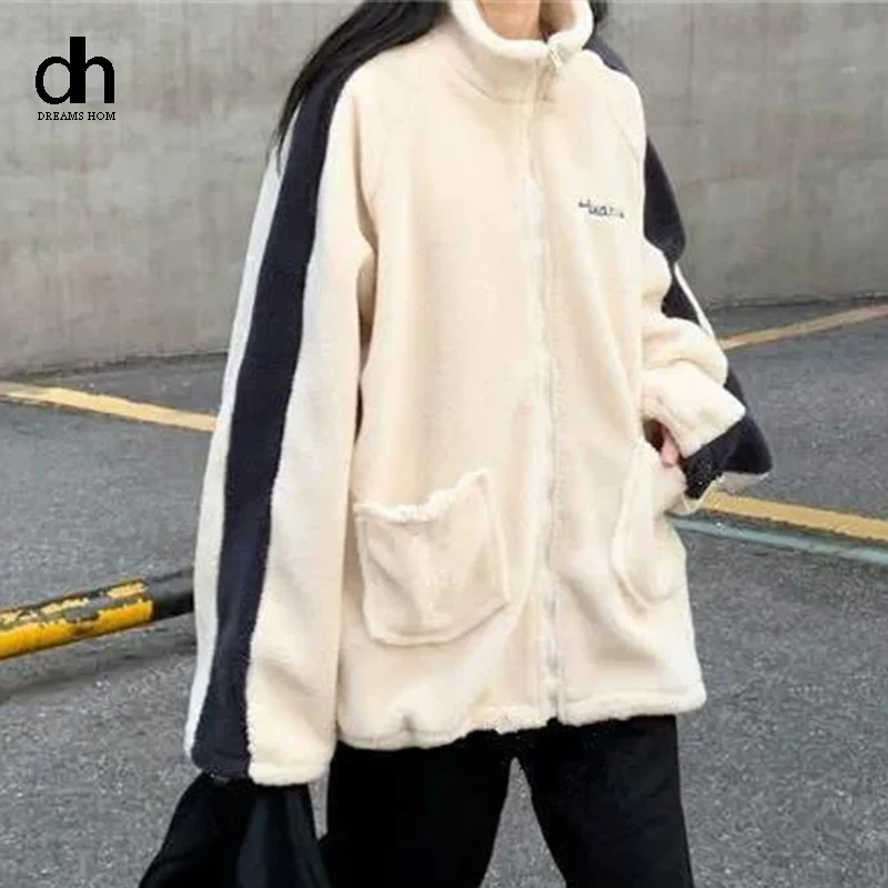 DH Lambswool Letter Splicing Loose Jacket Autumn Winter Female Thicken Coat Women Casual Fashion Overcoat Fluffy Cozy Outerwear
DH Lambswool Letter Splicing Loose Jacket Autumn Winter Female Thicken Coat Women Casual Fashion Overcoat Fluffy Cozy Outerwear