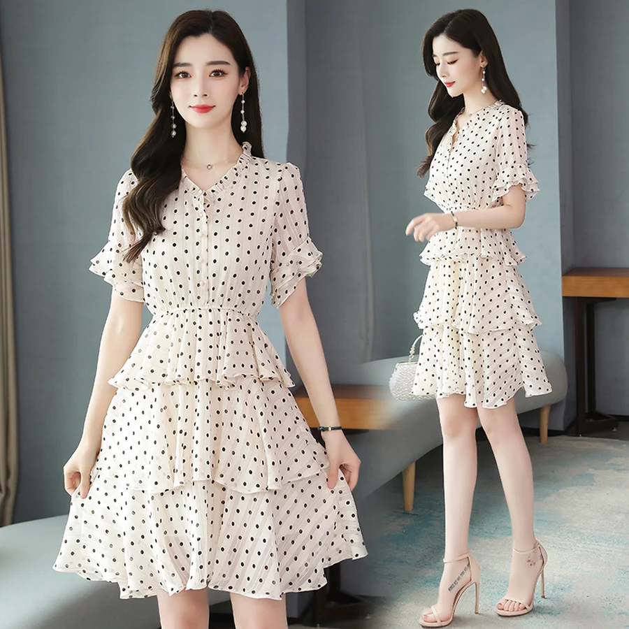 2022 High Quality Sweet Dot Chiffon Cake Dress Summer Casual Vintage Chic Sexy Midi Sundress Women Elegant Bodycon Party Vestido
2022 High Quality Sweet Dot Chiffon Cake Dress Summer Casual Vintage Chic Sexy Midi Sundress Women Elegant Bodycon Party Vestido