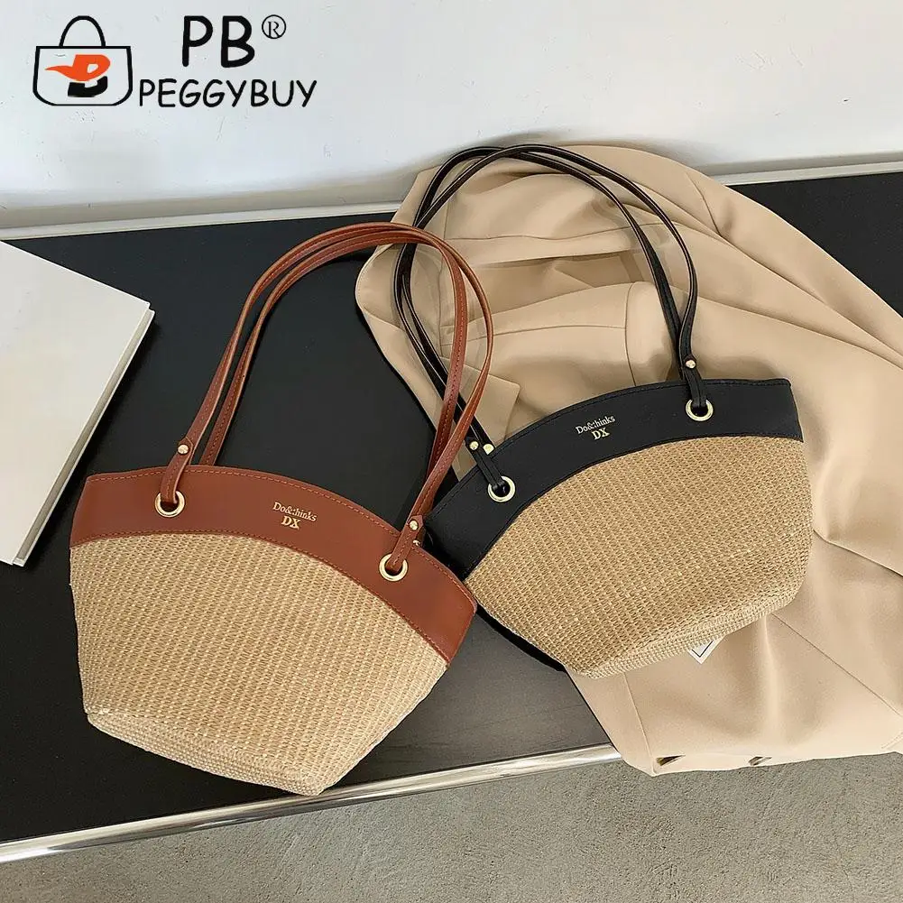 Women PU Leather Woven Handbag Leisure Patchwork Contrast Color Shoulder Shopping Bag Seaside Beach Large Capacity Tote Handbag
Women PU Leather Woven Handbag Leisure Patchwork Contrast Color Shoulder Shopping Bag Seaside Beach Large Capacity Tote Handbag