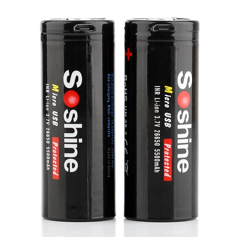 Soshine 3,7 V 5500 mAh 26650 bateria puerto de carga usb bateria recargable con baterias protectas Micro-USB
Soshine 3,7 V 5500 mAh 26650 bateria puerto de carga usb bateria recargable con baterias protectas Micro-USB