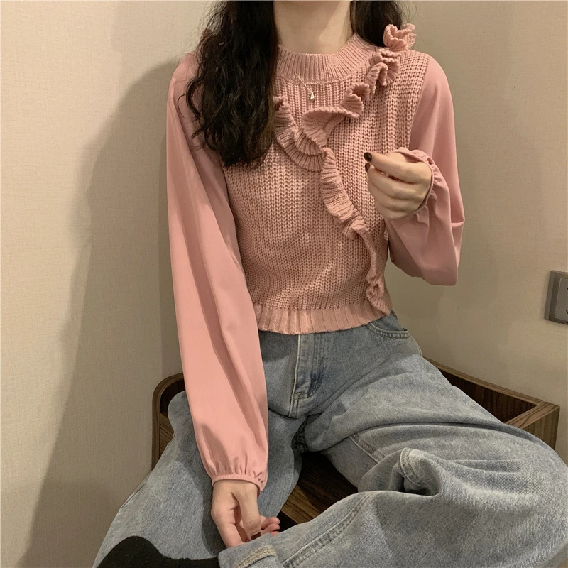 GRUIICEEN new round collar sweater women splicing long sleeve short sweater pullovers for autumn knitwear
GRUIICEEN new round collar sweater women splicing long sleeve short sweater pullovers for autumn knitwear