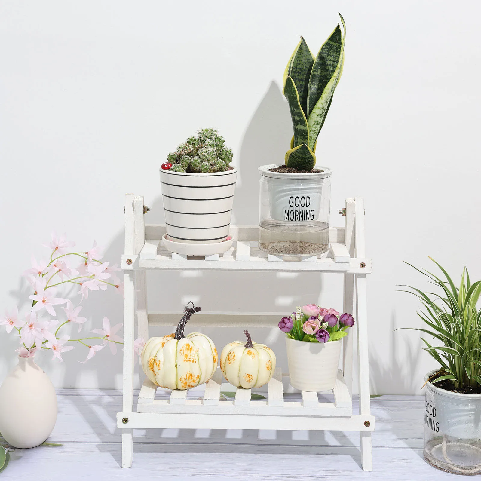 Wood Flower Stand with Two Floors, High Capacity Display Storage Shelf Decoration for Indoor / Outdoor
Wood Flower Stand with Two Floors, High Capacity Display Storage Shelf Decoration for Indoor / Outdoor