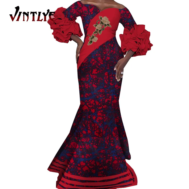 African Dresses for Women Dashiki Traditional Floral Print Lady's Evening Dress Sexy Strapless Wedding Garments Petal Sleeve
African Dresses for Women Dashiki Traditional Floral Print Lady's Evening Dress Sexy Strapless Wedding Garments Petal Sleeve