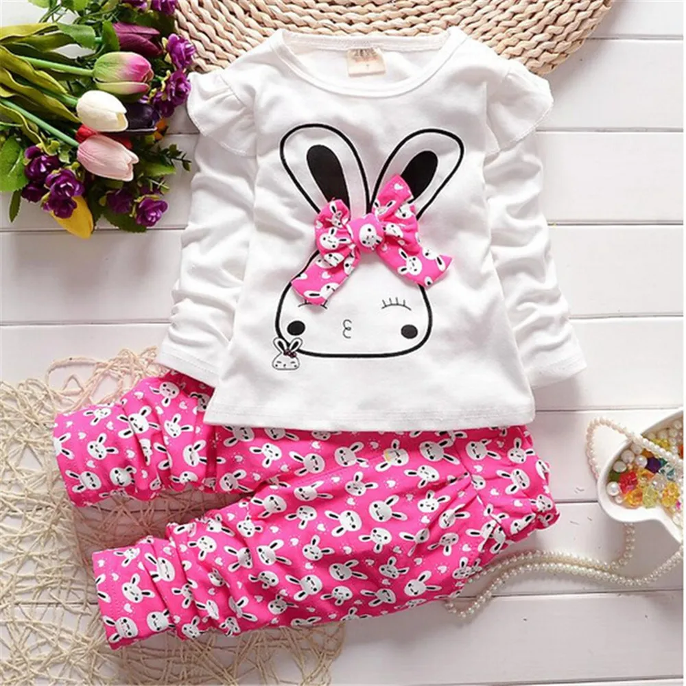 3 Colors Rabbit Spring Baby Girls Clothes Set Cotton Tops+ Printed Pants Lovely Kids Outfit Children Clothing Sets 
3 Colors Rabbit Spring Baby Girls Clothes Set Cotton Tops+ Printed Pants Lovely Kids Outfit Children Clothing Sets