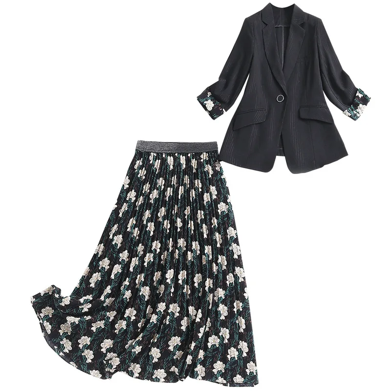 2021 New Trend Black Striped Suit Jacket Office Lady Spring Tops Working Floral Printing Pleated Skirt Summer Women Dress Suit
2021 New Trend Black Striped Suit Jacket Office Lady Spring Tops Working Floral Printing Pleated Skirt Summer Women Dress Suit