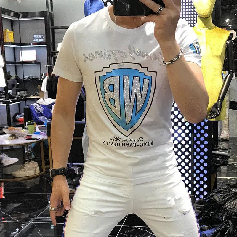 Men's spring new trend Slim half-sleeved European and American fashion brand letters hot drilling casual short-sleeved T-shirt
Men's spring new trend Slim half-sleeved European and American fashion brand letters hot drilling casual short-sleeved T-shirt