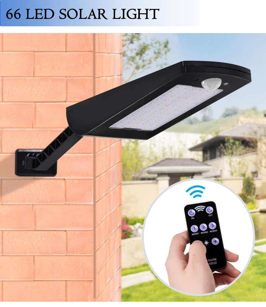 66LED Solar Power Street Light 500 LM PIR Motion Sensor Newest Wall Lamp Outdoo remote control rotate bracket solar street light
66LED Solar Power Street Light 500 LM PIR Motion Sensor Newest Wall Lamp Outdoo remote control rotate bracket solar street light