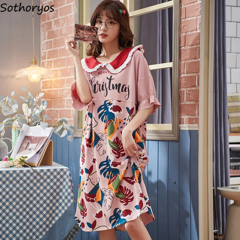 Nightgowns Women Short Sleeve Sleepwear Fashion Chic Cartoon Printed Loose Casual Kawaii Ruffles Peter Pan Collar Cozy Elegant
Nightgowns Women Short Sleeve Sleepwear Fashion Chic Cartoon Printed Loose Casual Kawaii Ruffles Peter Pan Collar Cozy Elegant