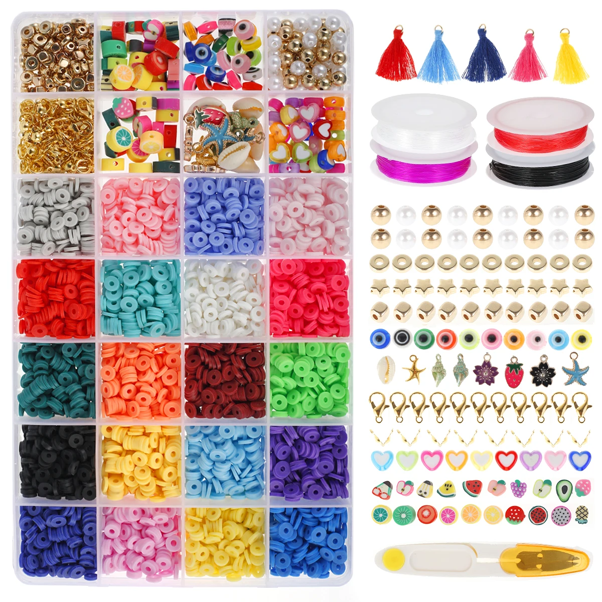 4000 pcs/box of clay spacer beads 20 colors 6mm flat round clay beads with 4 rolls of elastic string handmade disc beads DIY
4000 pcs/box of clay spacer beads 20 colors 6mm flat round clay beads with 4 rolls of elastic string handmade disc beads DIY