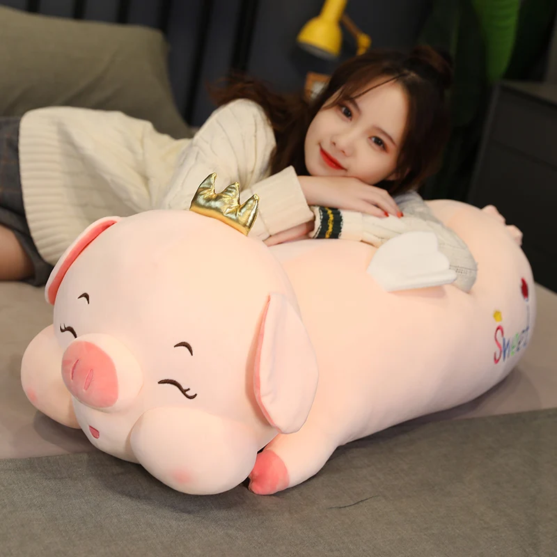 

Soft Pink Pig Plush Toy Stuffed Animal Piggy Doll Down Cotton 60/80cm Sleeping Pillow Plushie Companion for Children Best Gift