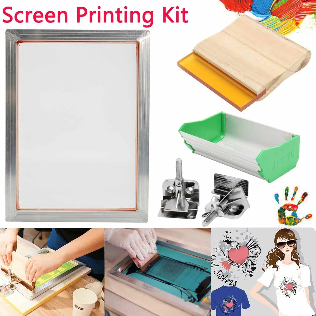 5Pcs/Set Screen Printing Kit Aluminum Frame + Hinge Clamp + Emulsion Scoop Coater + Squeegee Screen Printing Hand Tool Parts
5Pcs/Set Screen Printing Kit Aluminum Frame + Hinge Clamp + Emulsion Scoop Coater + Squeegee Screen Printing Hand Tool Parts