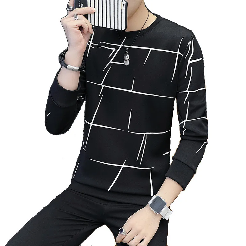 2021 MenSweaters thin long sleeves multi-line striped round collar Print bottom shirt jumper T shirt Fashion casual Slim Tshirt