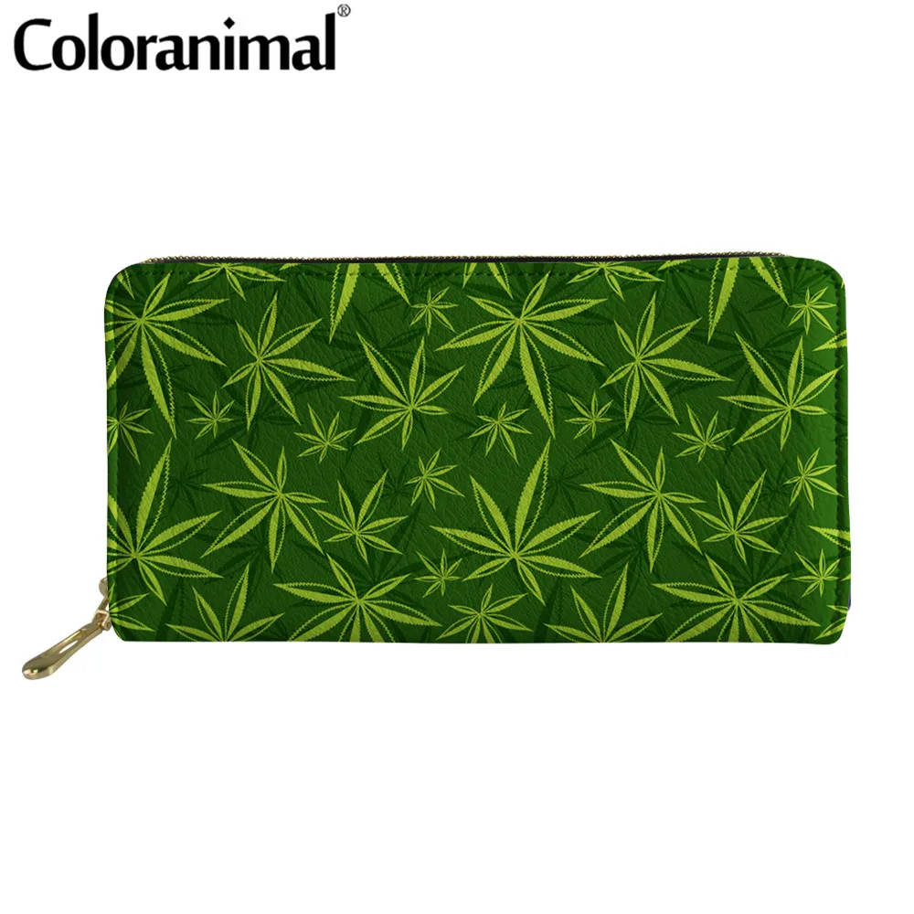 

Coloranimal 2021 Hot Sale Clutch Wallet for Women Pretty Weed Leaves Printed Credit Card Holder for Female Casual Money Purse