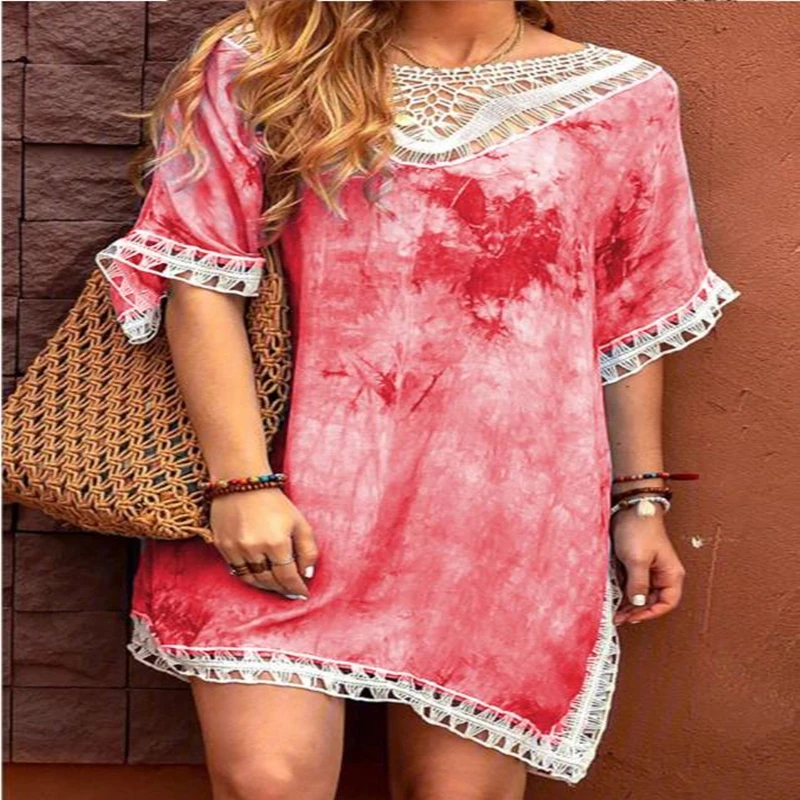 Tie Dye Dresses Women Summer Causal Plus Size Hollow Out Swing Type Round Neck Pullover Mid Waist Lace Hem Mini Fashion Dress
Tie Dye Dresses Women Summer Causal Plus Size Hollow Out Swing Type Round Neck Pullover Mid Waist Lace Hem Mini Fashion Dress