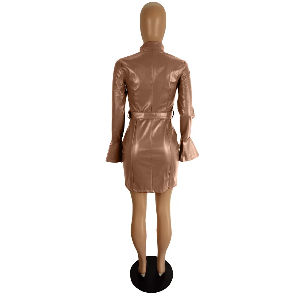 Sashes Women PU Leather Dresses Long Flare Sleeve Zippers High Waist Sheath Clothing Deep V Neck Hollow Out Short Outdoor Wear
Sashes Women PU Leather Dresses Long Flare Sleeve Zippers High Waist Sheath Clothing Deep V Neck Hollow Out Short Outdoor Wear