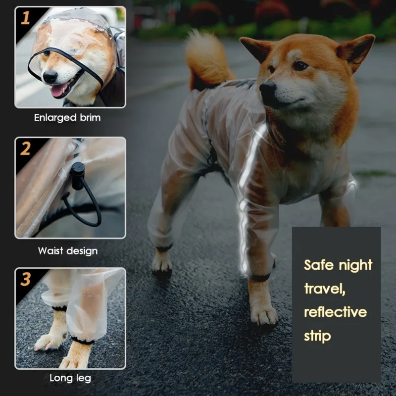 

Dog raincoat 4-legged waterproof all-inclusive jacket Dog transparent reflective poncho Multiple sizes available
