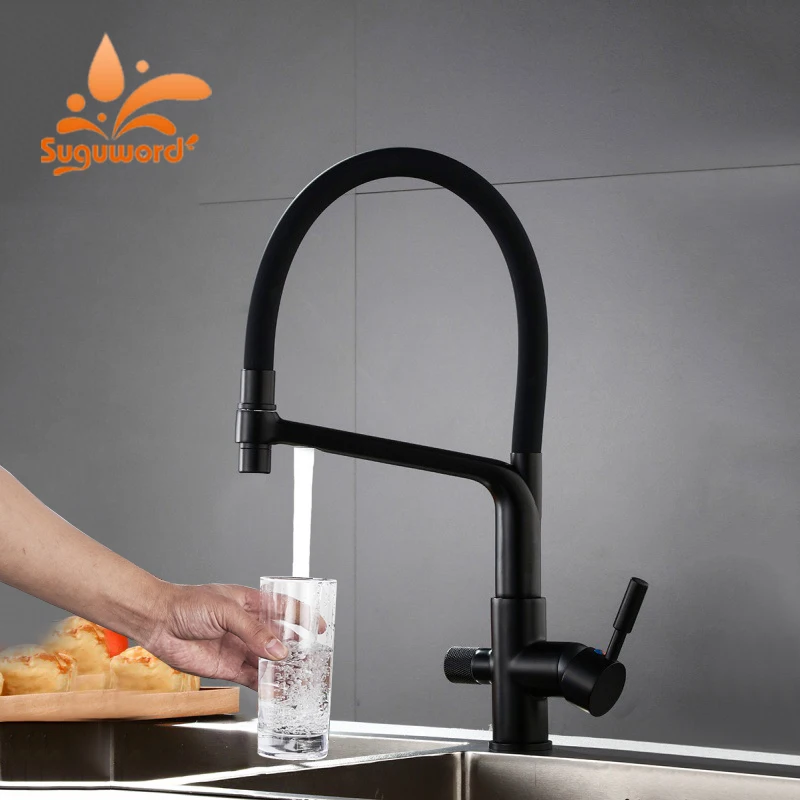 Suguword Matte Black Pure Water Kitchen Faucet Sink Purified Hot and Cold Mixer Tap Deck Mounted Purification Filter Crane
Suguword Matte Black Pure Water Kitchen Faucet Sink Purified Hot and Cold Mixer Tap Deck Mounted Purification Filter Crane